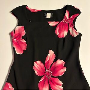 S.L. FASHIONS Woman‎  Sheath  Dress Size 8 P BLACK & Pink FLORAL Elegant Modern